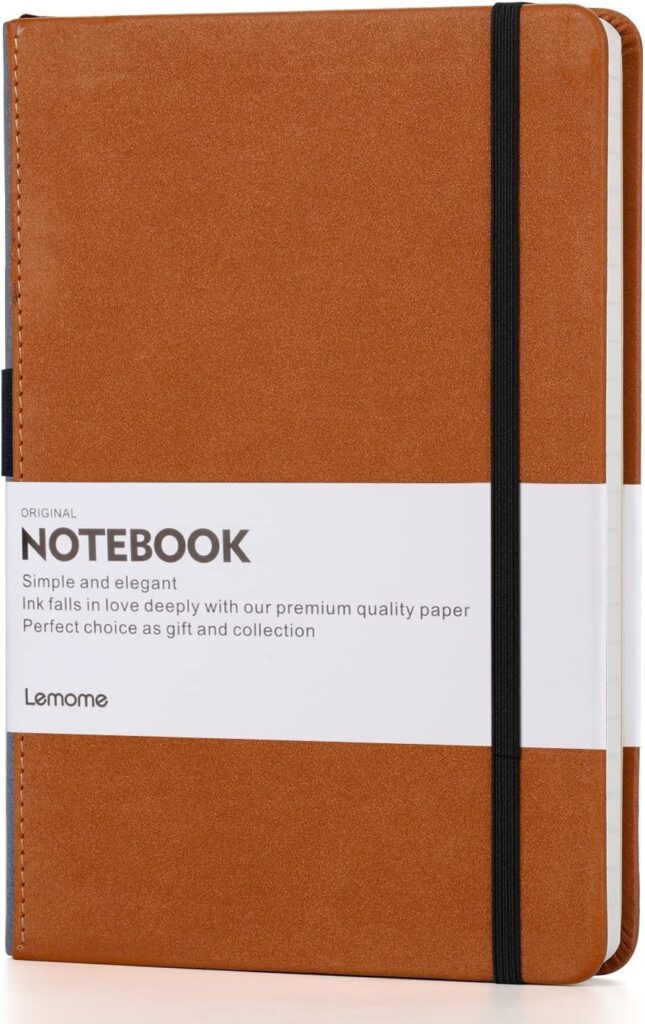 Lemome Thick Classic Notebook with Pen Loop A5 College Ruled Hardcover Writing Notebook with Pocket + Page Dividers Gifts, Banded, Large, 180 Pages